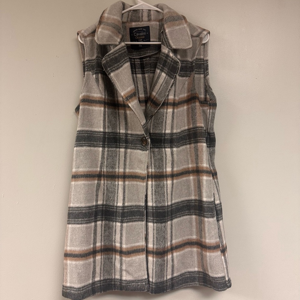 Cavalini Plaid Vest - Cream, Gray, and Brown